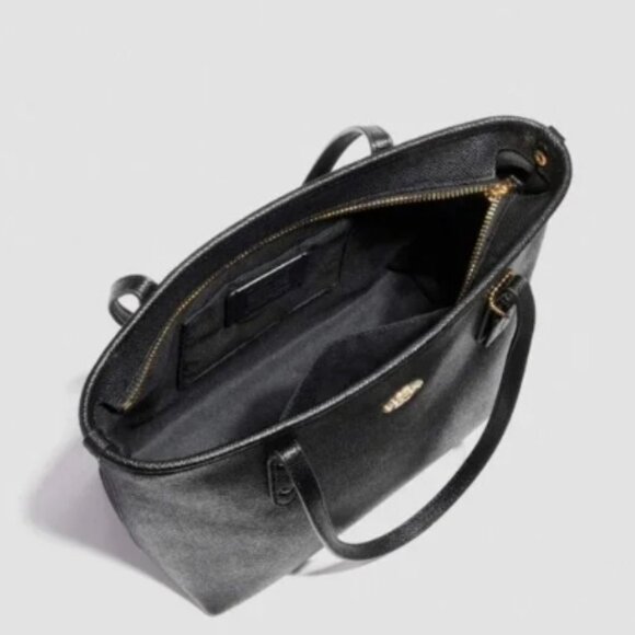 COACH Leather City Zip Tote Shoulder Bag- Black Gold Luxury Coach 🆕🎁⌚📦🏃💨🚚 - Picture 4 of 15